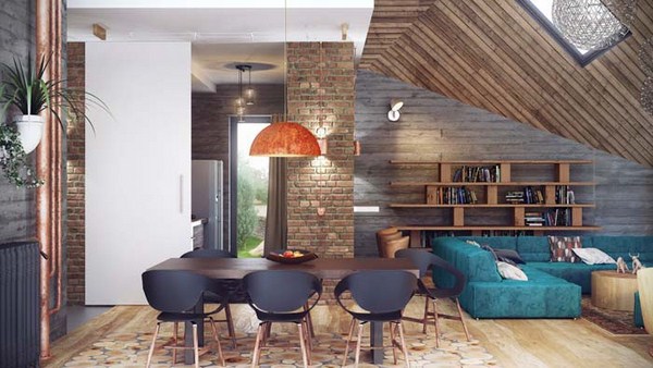 Interior moden dalam gaya loteng: gaya loteng di bahagian dalam apartmen, idea-idea foto