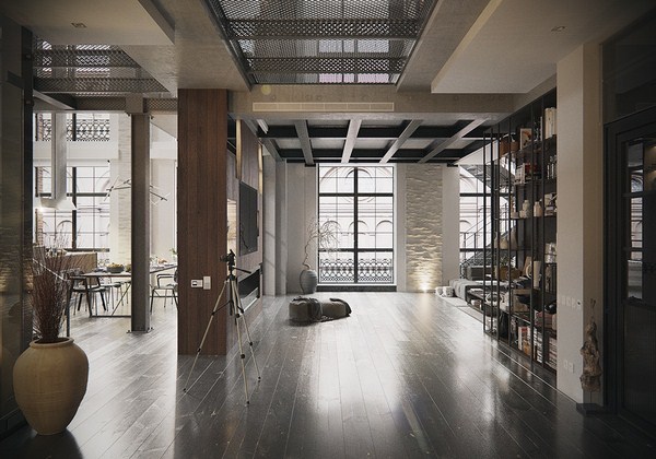 Interior moden dalam gaya loteng: gaya loteng di bahagian dalam apartmen, idea-idea foto