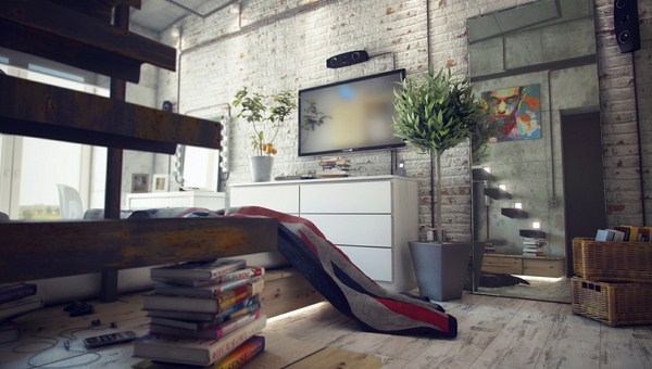 Interior moden dalam gaya loteng: gaya loteng di bahagian dalam apartmen, idea-idea foto
