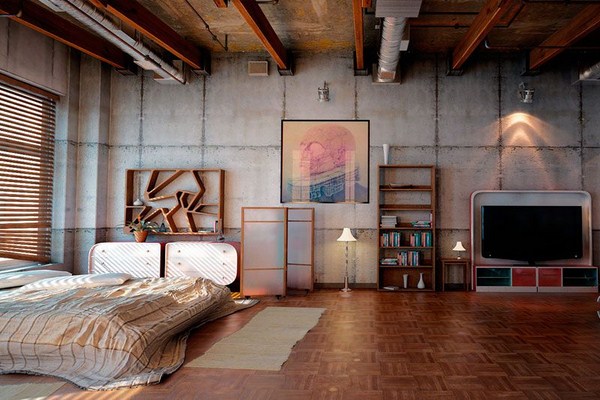 Interior moden dalam gaya loteng: gaya loteng di bahagian dalam apartmen, idea-idea foto