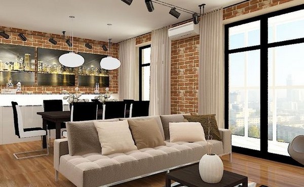 Interior moden dalam gaya loteng: gaya loteng di bahagian dalam apartmen, idea-idea foto