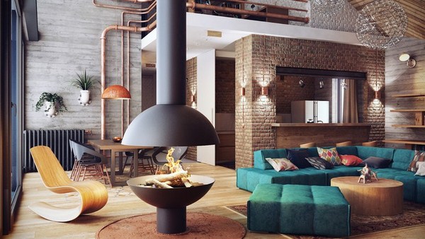 Interior moden dalam gaya loteng: gaya loteng di bahagian dalam apartmen, idea-idea foto