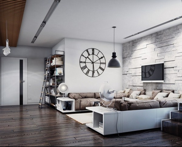 Interior moden dalam gaya loteng: gaya loteng di bahagian dalam apartmen, idea-idea foto