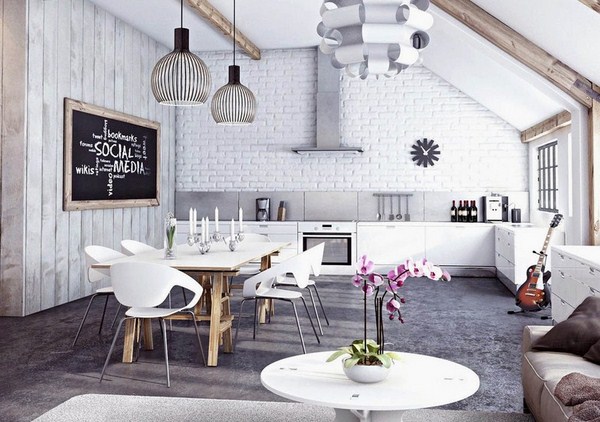 Interior moden dalam gaya loteng: gaya loteng di bahagian dalam apartmen, idea-idea foto