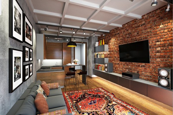 Interior moden dalam gaya loteng: gaya loteng di bahagian dalam apartmen, idea-idea foto