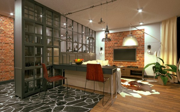 Interior moden dalam gaya loteng: gaya loteng di bahagian dalam apartmen, idea-idea foto