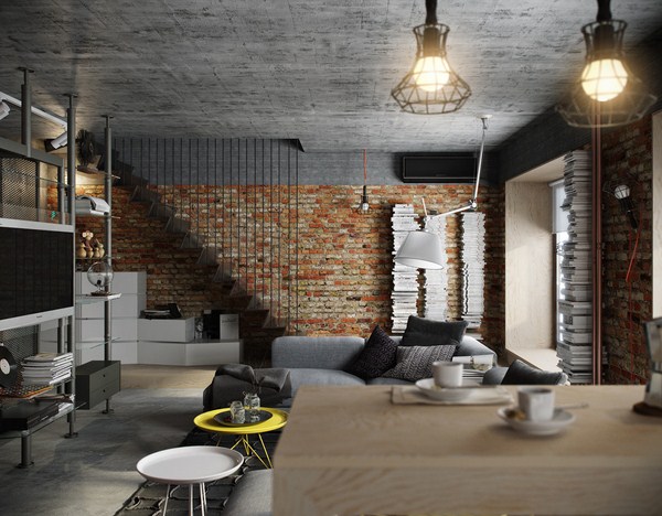 Interior moden dalam gaya loteng: gaya loteng di bahagian dalam apartmen, idea-idea foto