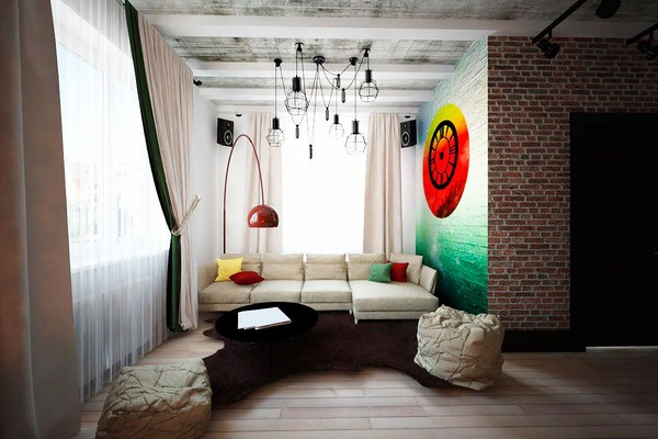 Interior moden dalam gaya loteng: gaya loteng di bahagian dalam apartmen, idea-idea foto