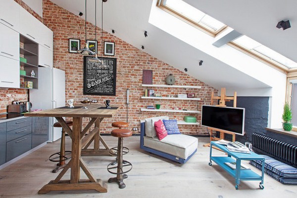 Interior moden dalam gaya loteng: gaya loteng di bahagian dalam apartmen, idea-idea foto